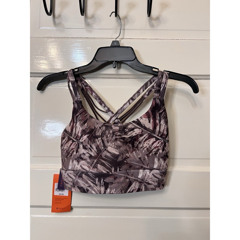 FREELY Sports Bra Womens XS Brown Camo Strappy Back Yoga Athletic Workout